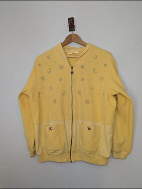 Vintage Yellow Celestial Light Sweatshirt Sun Moon Star Boho Witchy Fairy Hippie